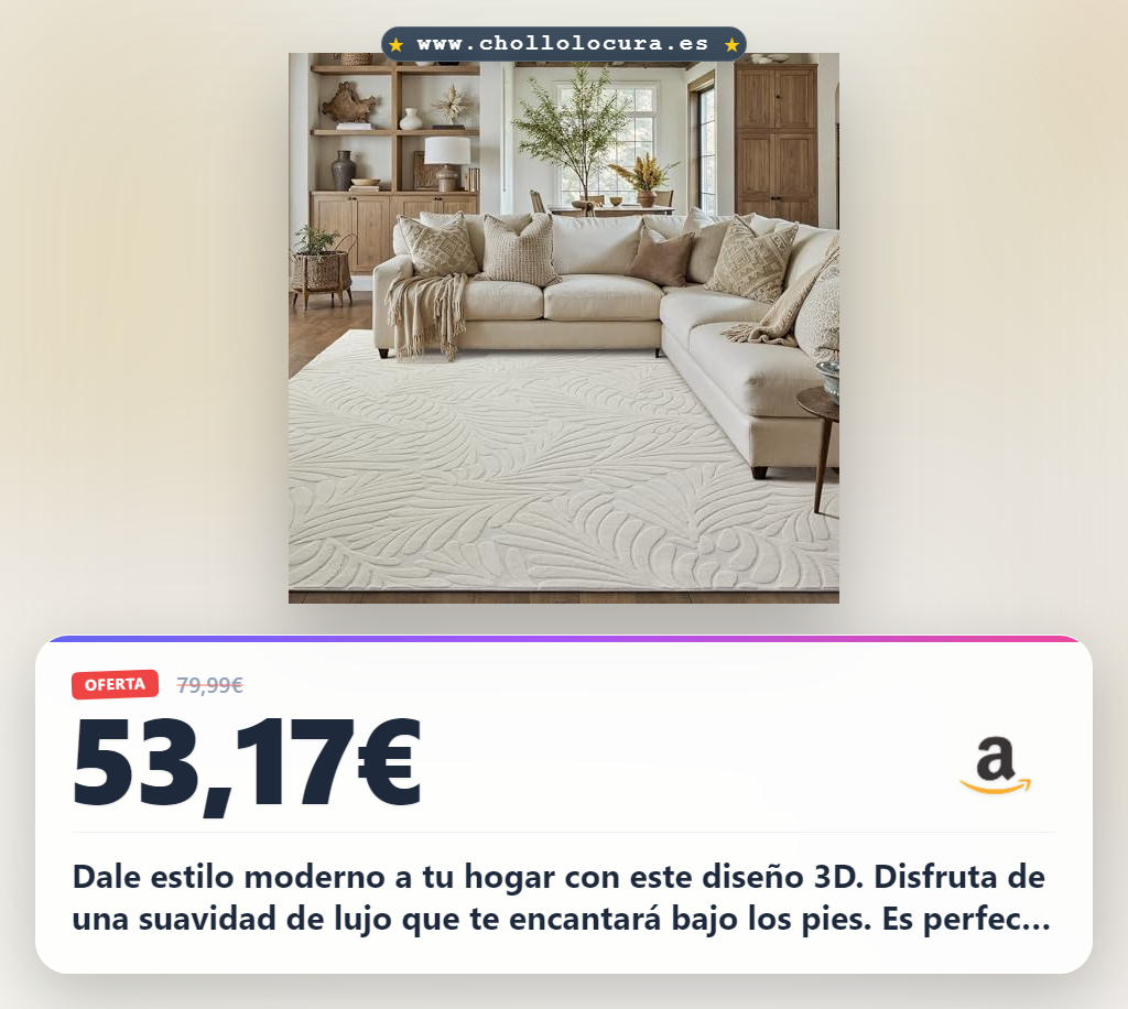 Ahorra con la alfombra PureCozy 160x230cm blanca antideslizante. Diseño 3D moderno y lavable al mejor precio en oferta histórica.