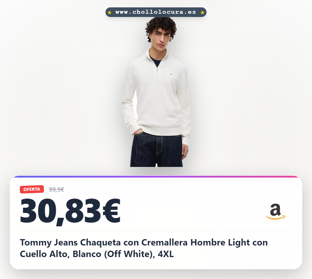 Descubre la chaqueta Tommy Jeans hombre blanco con cuello alto; estilo icónico y confort urbano en oferta.