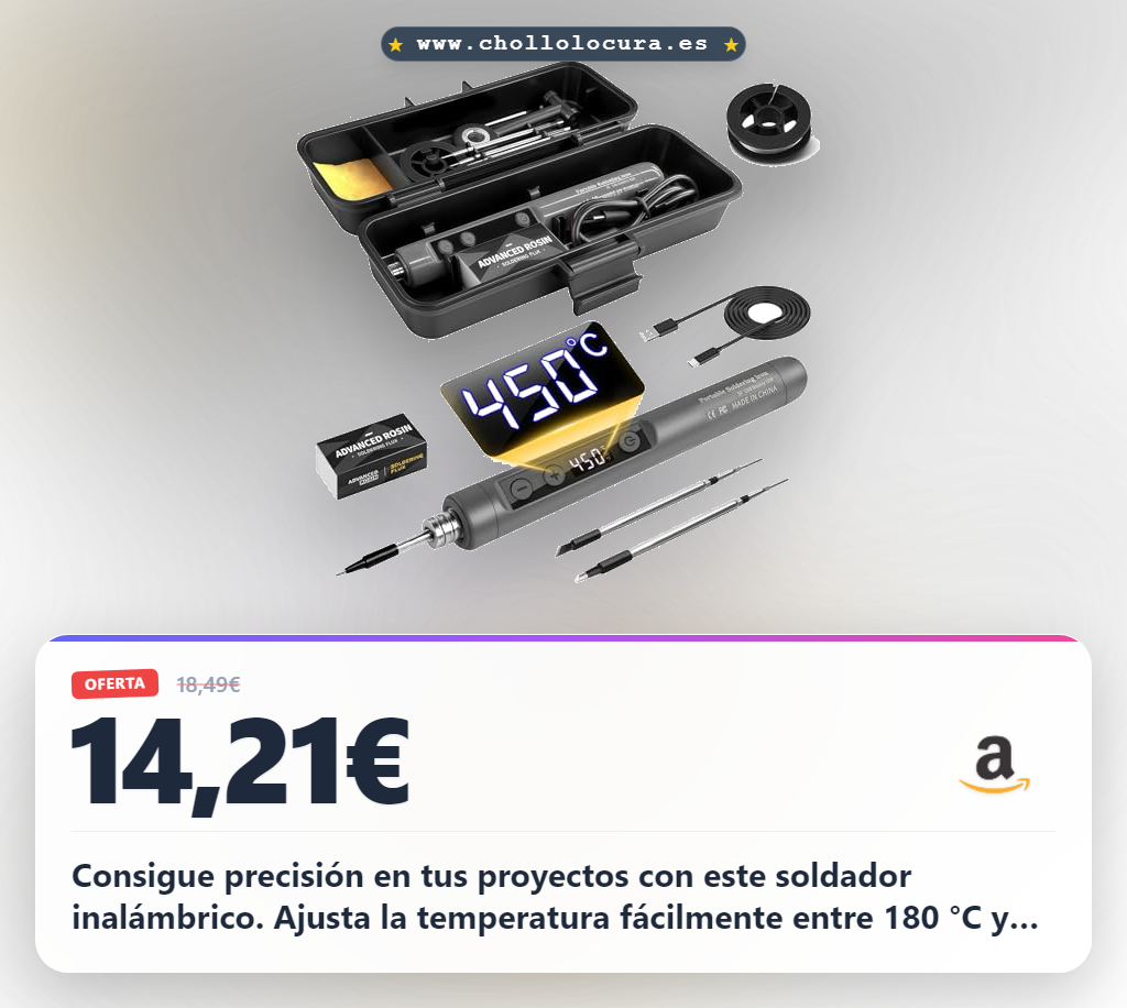 Consigue el kit de soldador inalámbrico ajustable hasta 450°C con pantalla LCD y carga USB al mejor precio