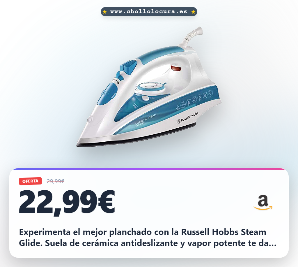 Aprovecha la plancha Russell Hobbs Steam Glide Professional con suela de cerámica y vapor potente