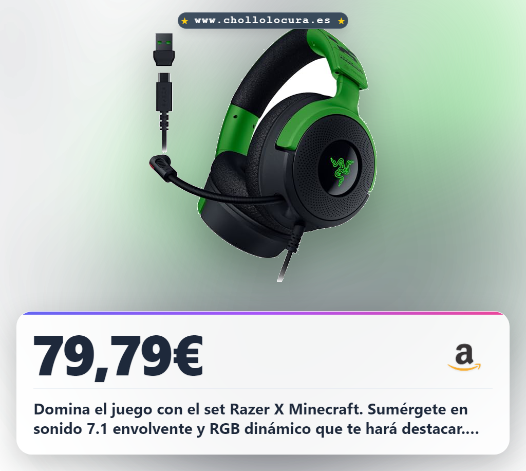 Ahorra los auriculares Razer X Minecraft con sonido envolvente 7.1, RGB y micrófono retráctil al mejor precio
