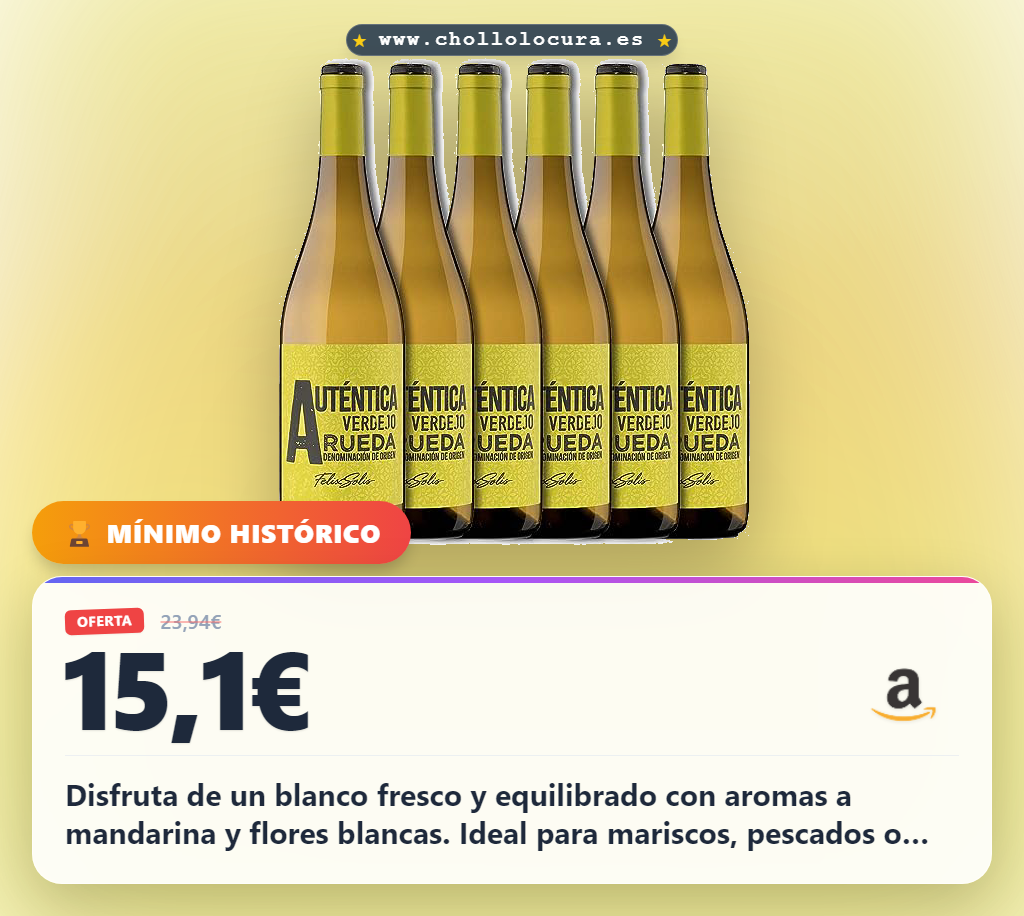 Aprovecha este vino blanco Verdejo D.O. Rueda fresco y equilibrado con aromas cítricos en oferta histórica
