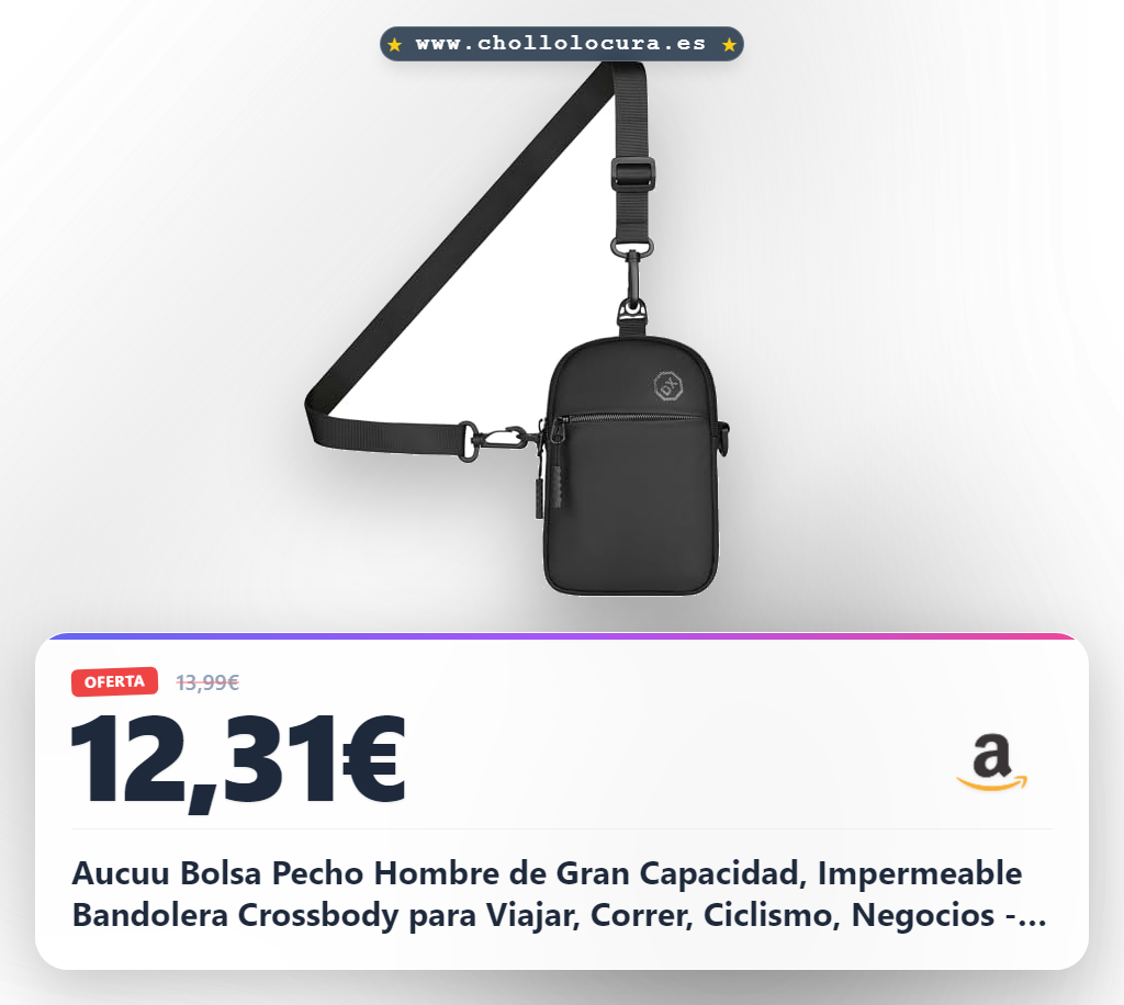 Aucuu Bolsa Pecho Hombre de Gran Capacidad, Impermeable Bandolera Crossbody para Viajar, Correr, Ciclismo, Negocios - Gris