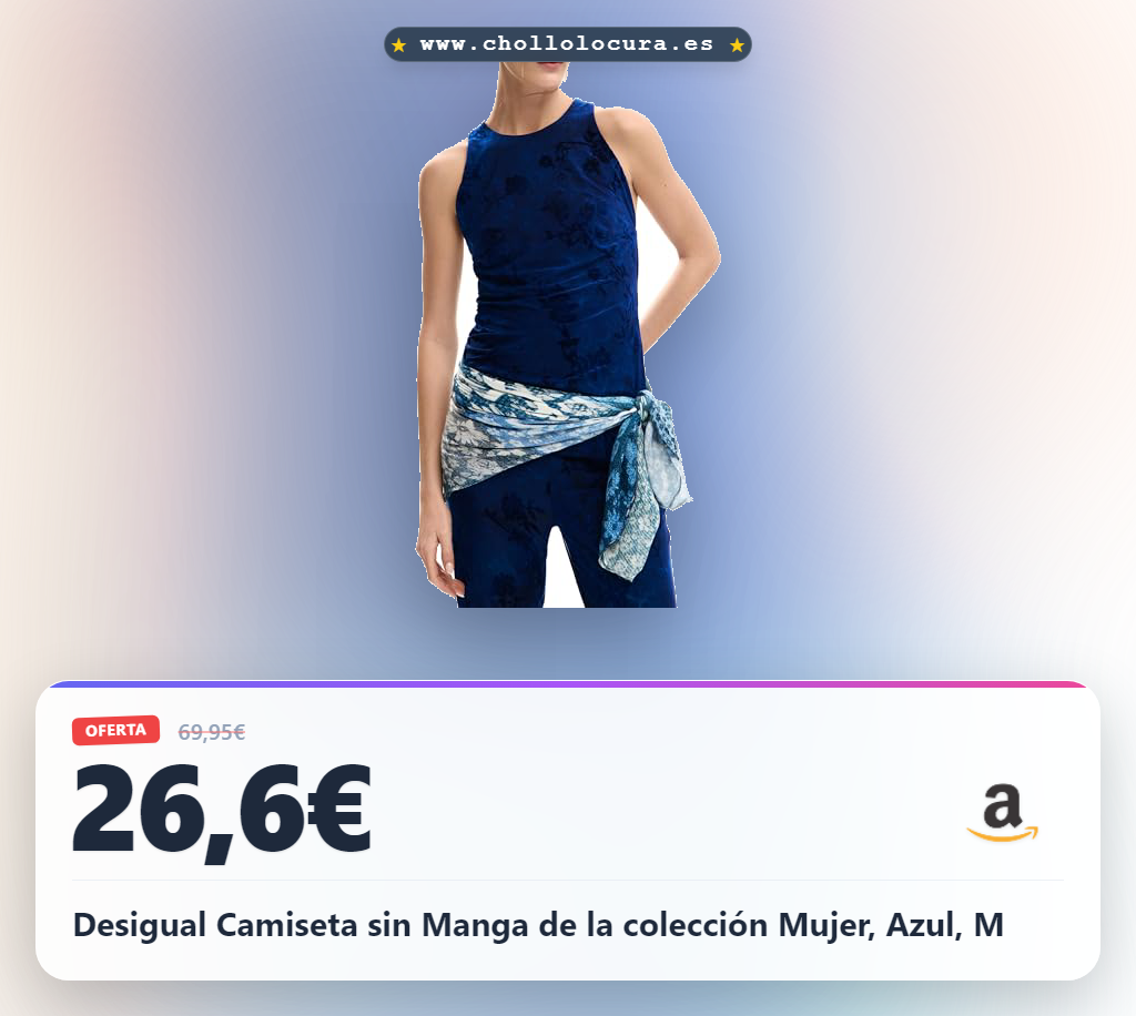 Desigual Camiseta sin Manga de la colección Mujer, Azul, M