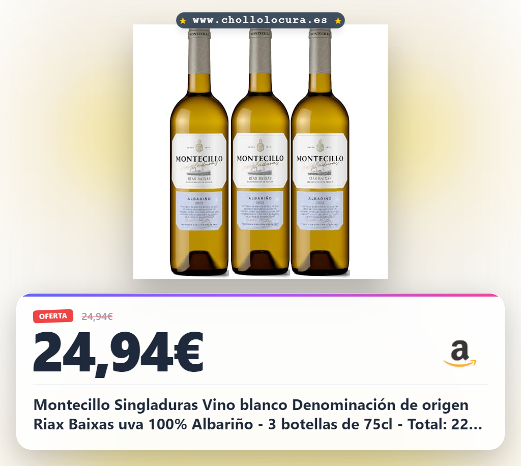 Montecillo Singladuras Vino blanco Denominación de origen Riax Baixas uva 100% Albariño - 3 botellas de 75cl - Total: 225 cl