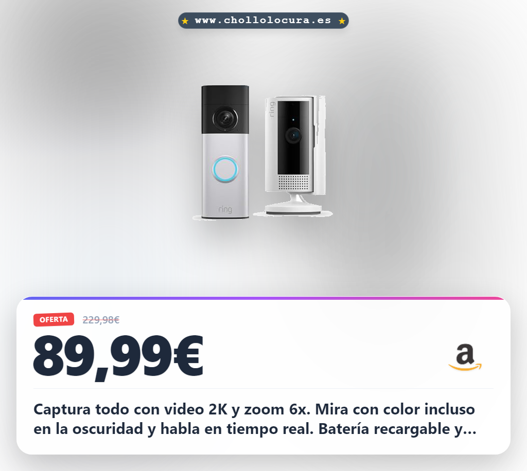 Aprovecha el Ring Video Doorbell Plus y cámara interior 2K con zoom 6 aumentos en oferta histórica