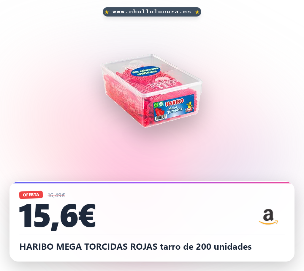 HARIBO MEGA TORCIDAS ROJAS tarro de 200 unidades
