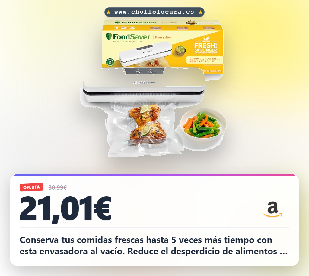 Aprovecha la envasadora al vacío FoodSaver Everyday compacta para mantener tus alimentos frescos 5 veces más tiempo
