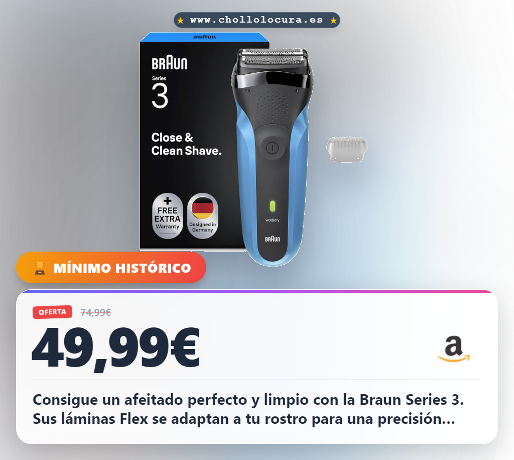 Consigue la afeitadora eléctrica Braun Series 3 Hombre Azul con doble lámina y precisión en oferta