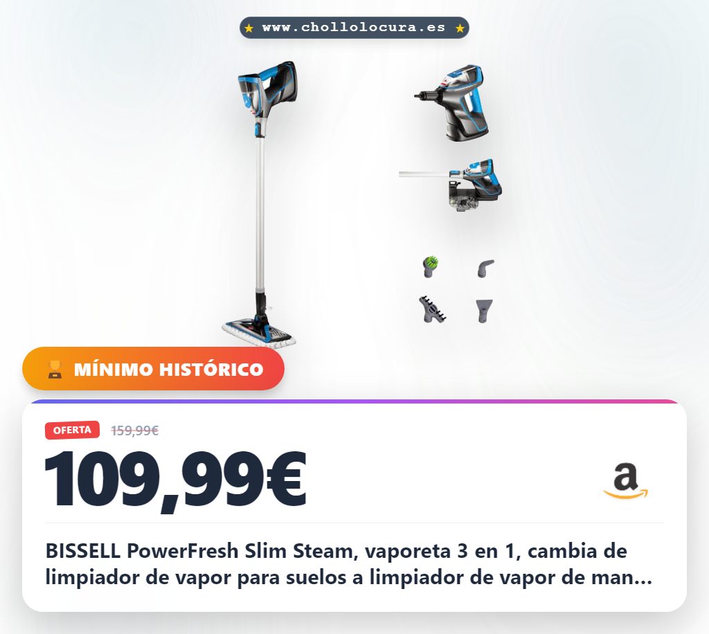 BISSELL PowerFresh Slim Steam, vaporeta 3 en 1, cambia de limpiador de vapor para suelos a limpiador de vapor de mano, vaporizador ligero, multiuso con herramientas, 1600 W, 1,86 kg, 4268N