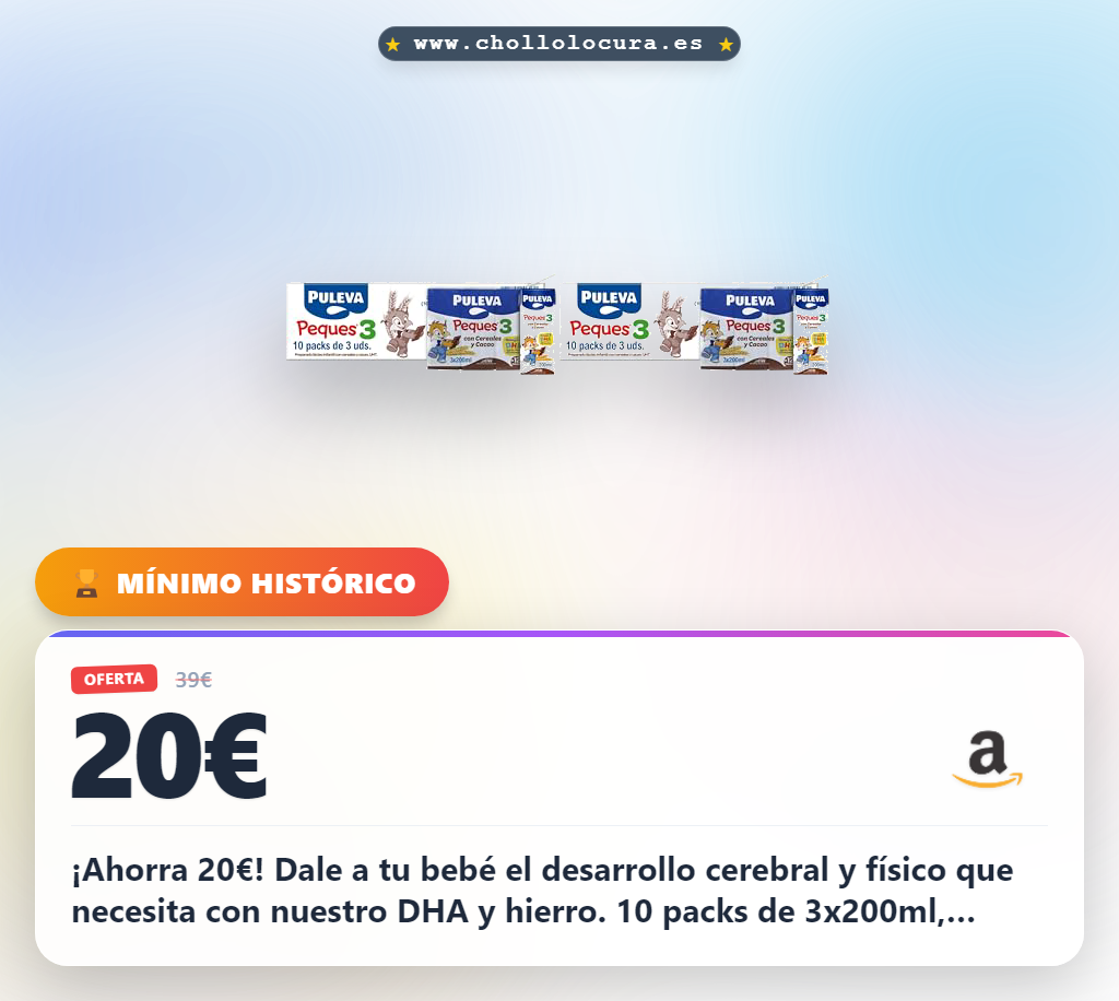 Llévate Puleva Peques 3 con DHA y Hierro para el desarrollo cerebral y físico de tu bebé en oferta histórica al mejor precio del año.