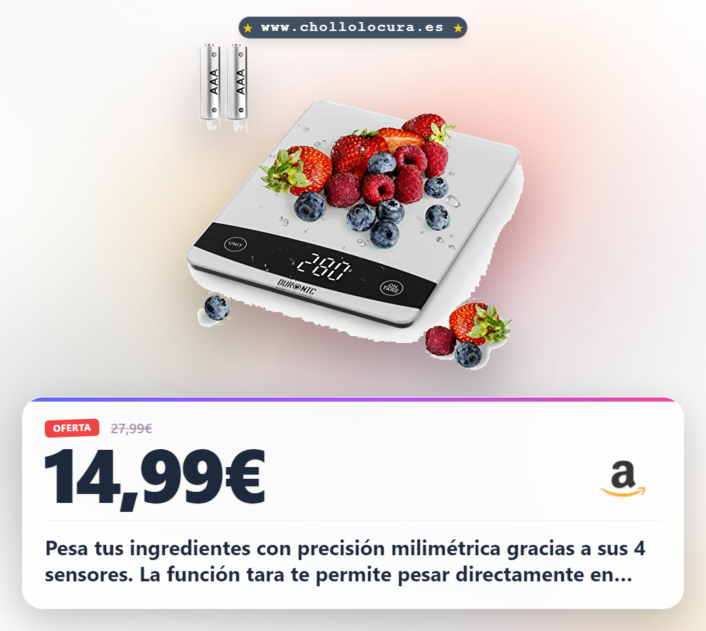 Consigue la báscula de cocina Duronic KS1009 de 10 kg con función tara y precisión.