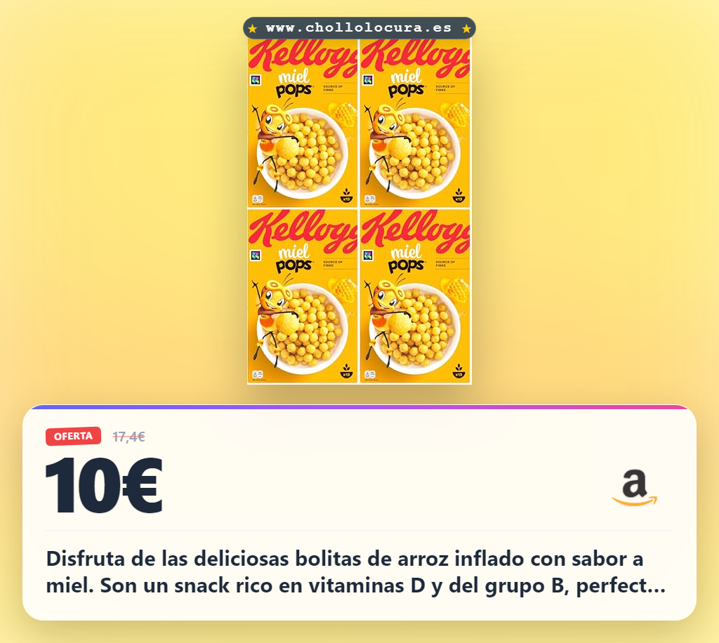 Aprovecha los Cereales Kellogg's Miel Pops Paquete de 4 con vitaminas B y hierro en oferta histórica