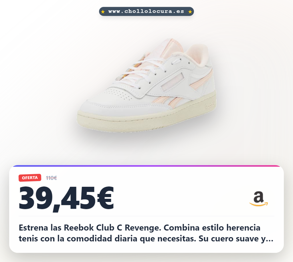 Aprovecha las Reebok Zapatillas Club C Revenge para mujer con cuero premium y máxima comodidad diaria a precio de chollo.