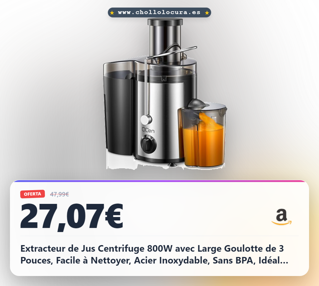Extracteur de Jus Centrifuge 800W avec Large Goulotte de 3 Pouces, Facile à Nettoyer, Acier Inoxydable, Sans BPA, Idéal pour Fruits et Légumes (Sliver, 500W)