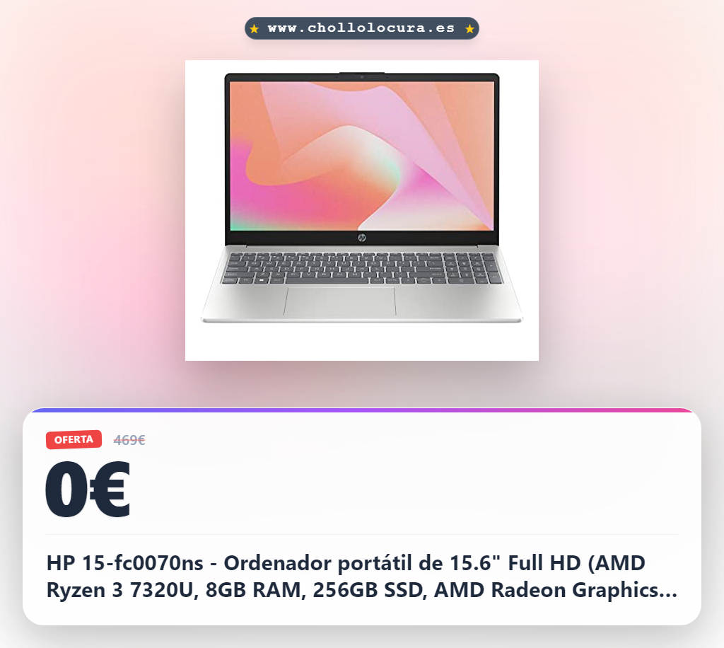 HP 15-fc0070ns - Ordenador portátil de 15.6" Full HD (AMD Ryzen 3 7320U, 8GB RAM, 256GB SSD, AMD Radeon Graphics, Sin Sistema Operativo) Plata - Teclado QWERTY Español