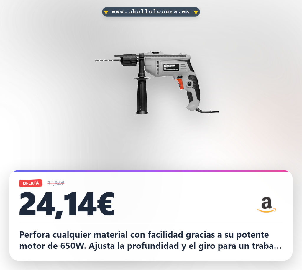 Consigue la taladradora de percusión 650W con tope de profundidad y mango ajustable al mejor precio