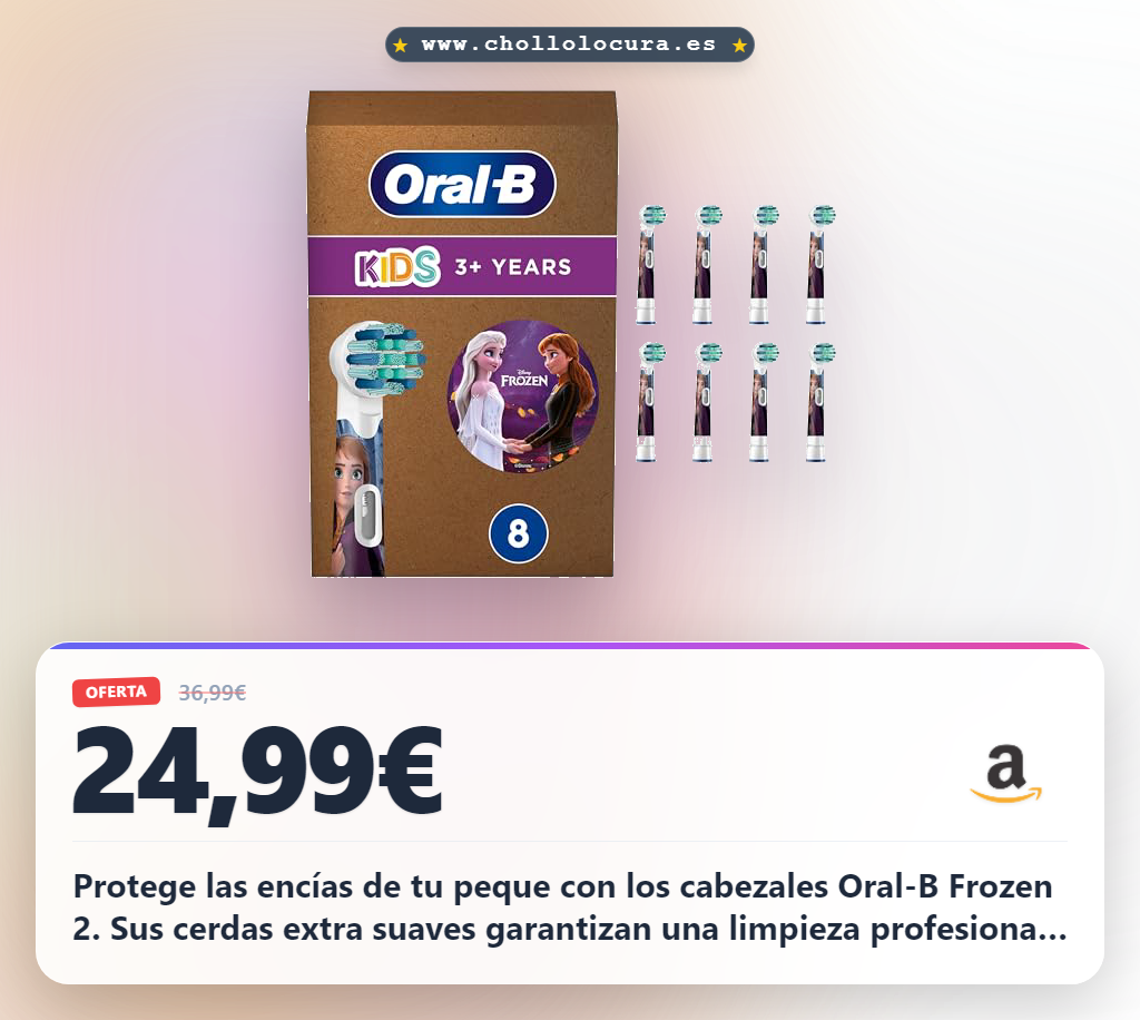 Llévate el pack de 8 Cabezales de Recambio Oral-B Kids Frozen 2, suaves y recomendados por dentistas al mejor precio.
