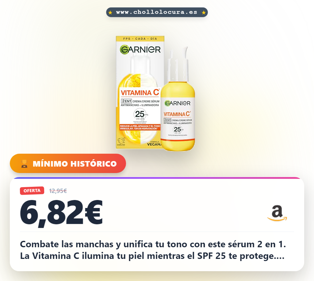 Obtén el Sérum Facial Iluminador Anti Manchas 2 en 1 con Vitamina C y SPF25 a precio de chollo