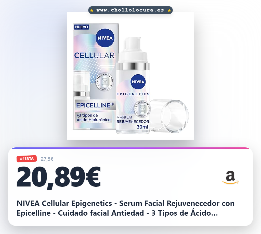 NIVEA Cellular Epigenetics - Serum Facial Rejuvenecedor con Epicelline - Cuidado facial Antiedad - 3 Tipos de Ácido Hialurónico - Revierte la Edad de la Piel - Todo tipo de pieles - 30 ml