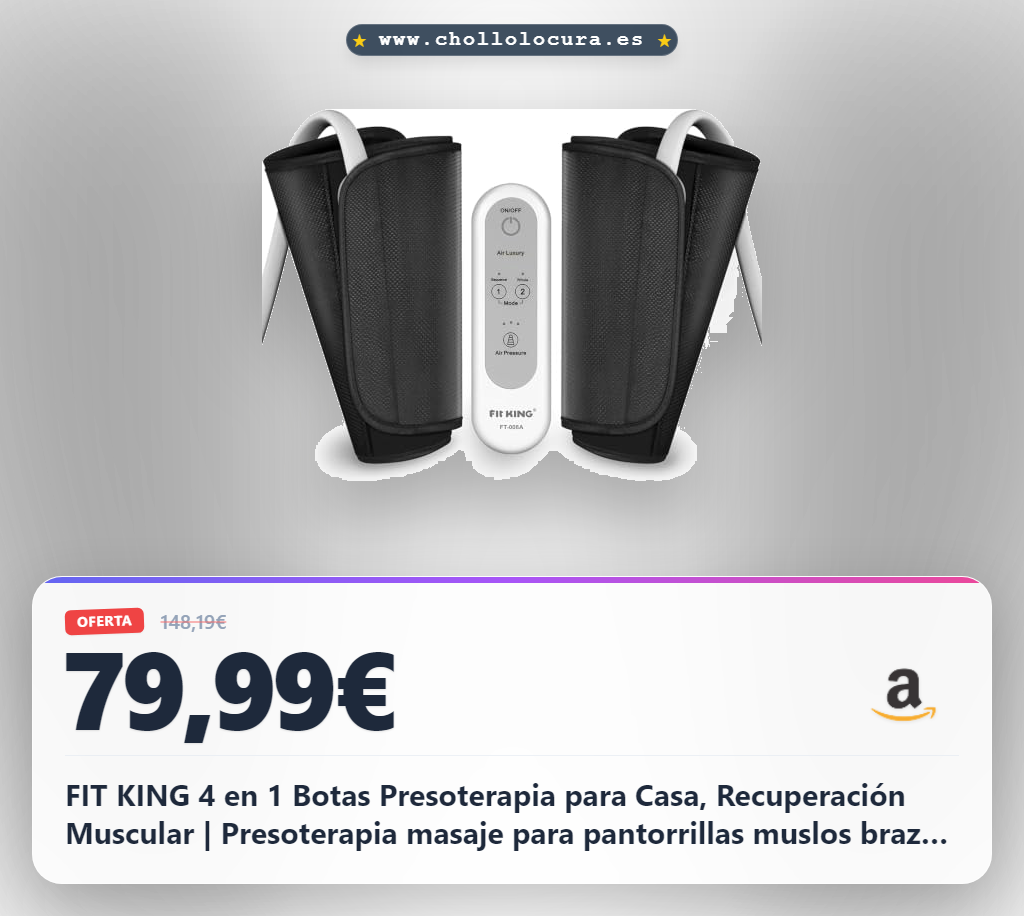 FIT KING 4 en 1 Botas Presoterapia para Casa, Recuperación Muscular | Presoterapia masaje para pantorrillas muslos brazos pies 2 modos 3 niveles, favorece la circulación sanguínea alivia el dolor