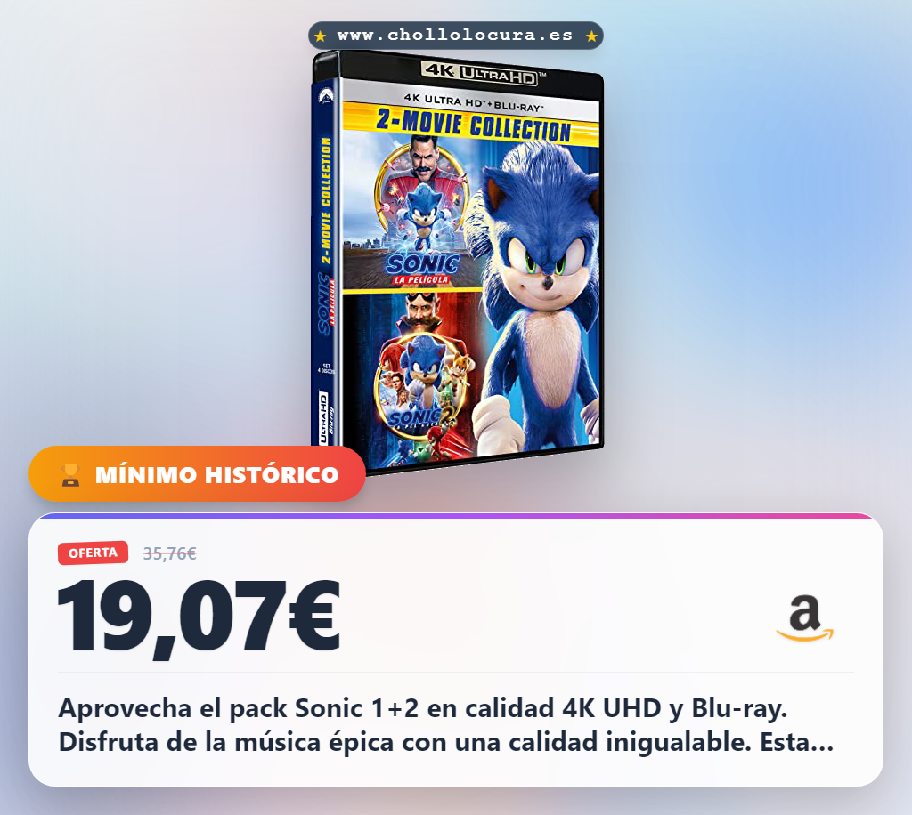 Aprovecha el pack Sonic 1+2 4K UHD y Blu-ray con calidad inigualable en oferta histórica