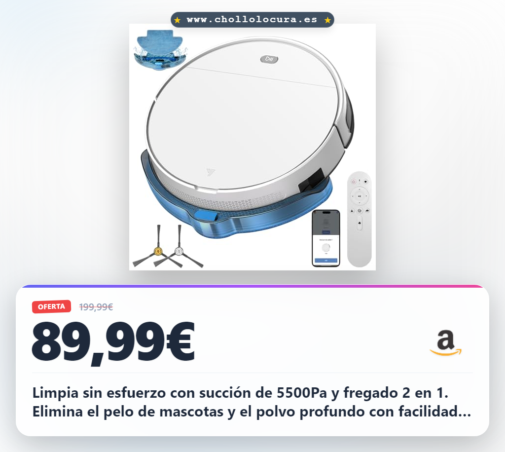 Aprovecha este robot aspirador 2en1 con succión 5500Pa y fregado para mascotas al mejor precio