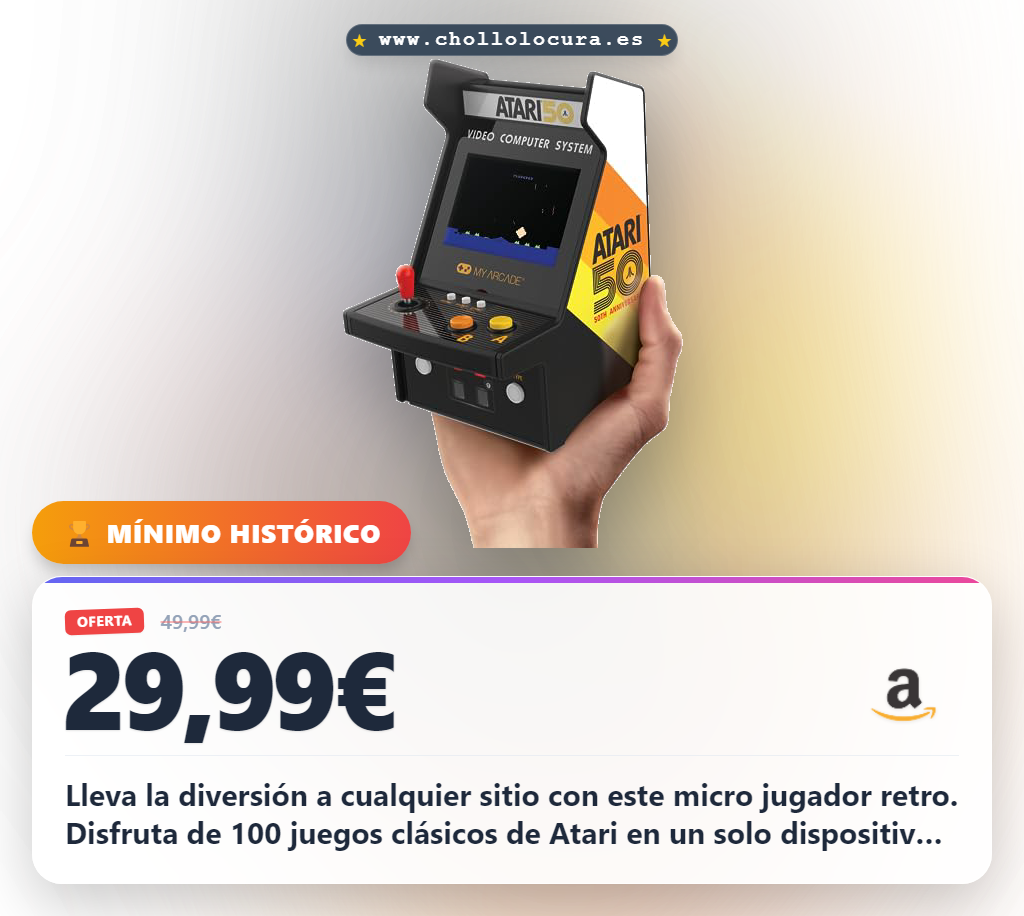 Lleva la diversión a cualquier sitio con este micro jugador retro. Disfruta de 100 juegos clásicos de Atari en un solo dispositivo portátil. Ideal para jugar y revivir la mejor época de los videojuegos.