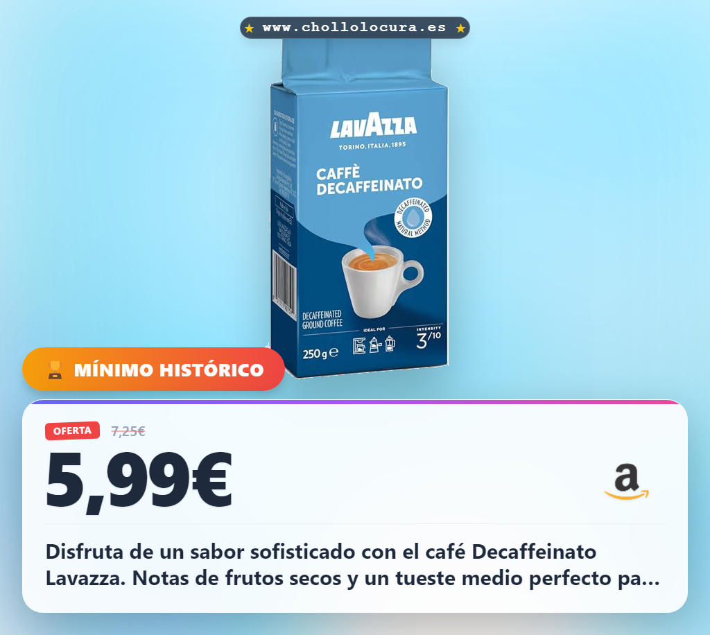 Aprovecha el café molido Decaffeinato Lavazza con notas de frutos secos y Robusta al mejor precio