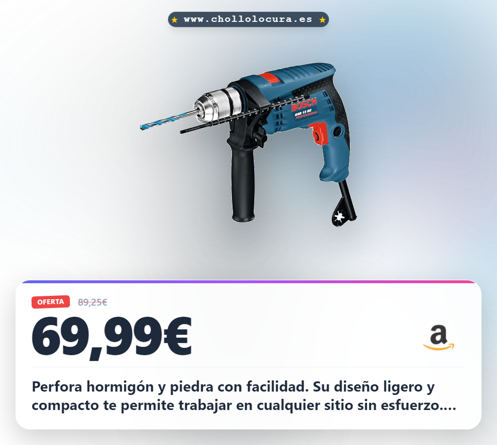 Consigue el taladro percutor Bosch GSB 13 RE profesional y ligero para hormigón a precio de chollo