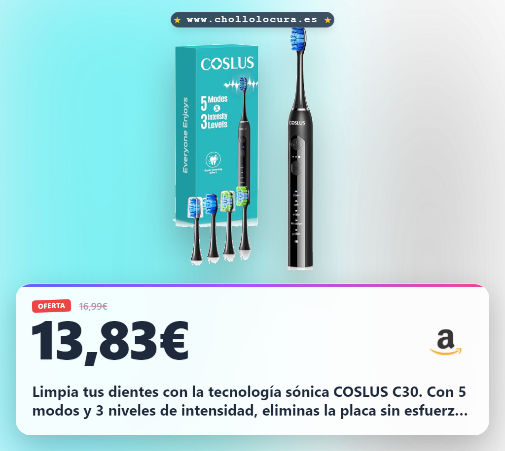 Consigue el cepillo eléctrico COSLUS C30 con 5 modos y cuidado para dientes sensibles al mejor precio