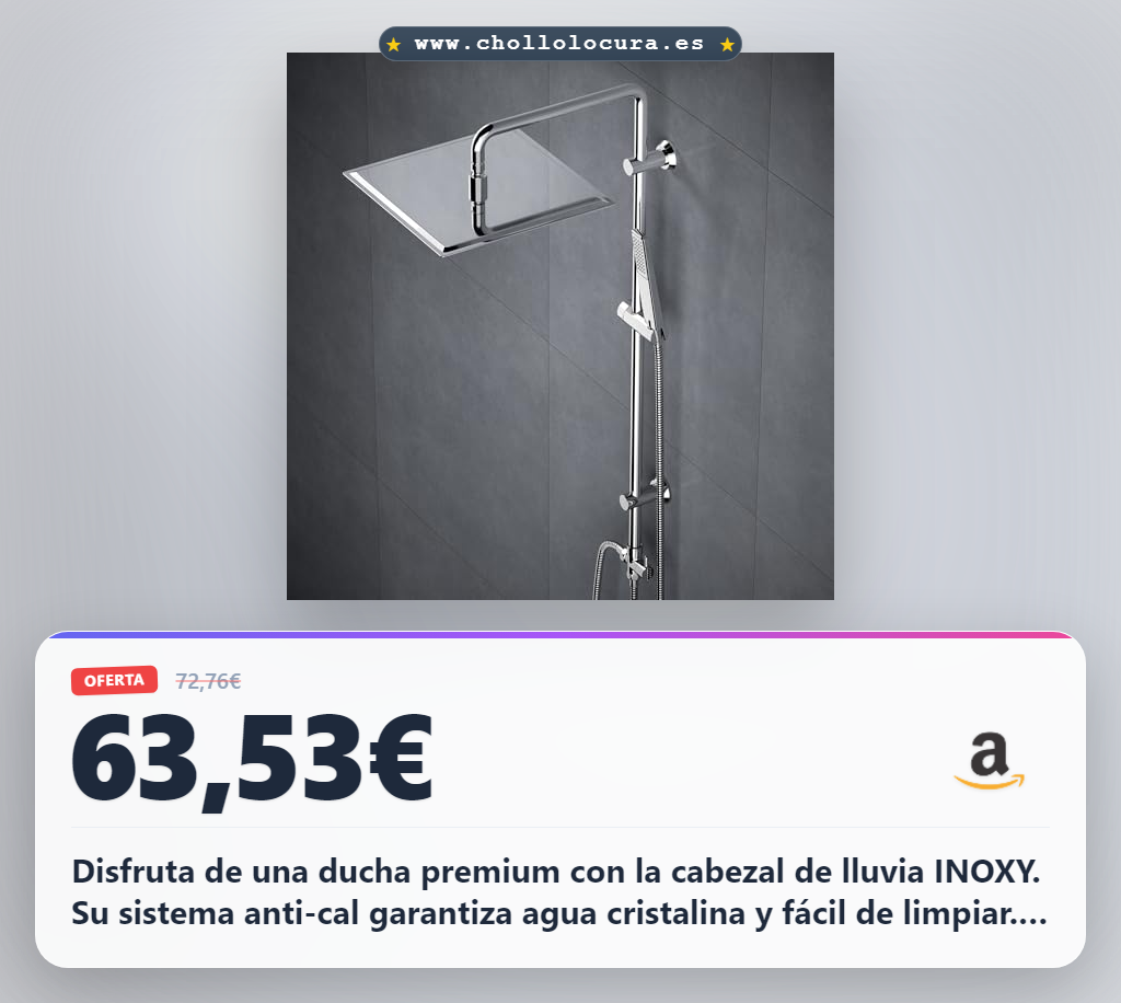 Aprovecha la columna de ducha Görbach acero inoxidable INOXI 30x30cm con lluvia y soporte ajustable.