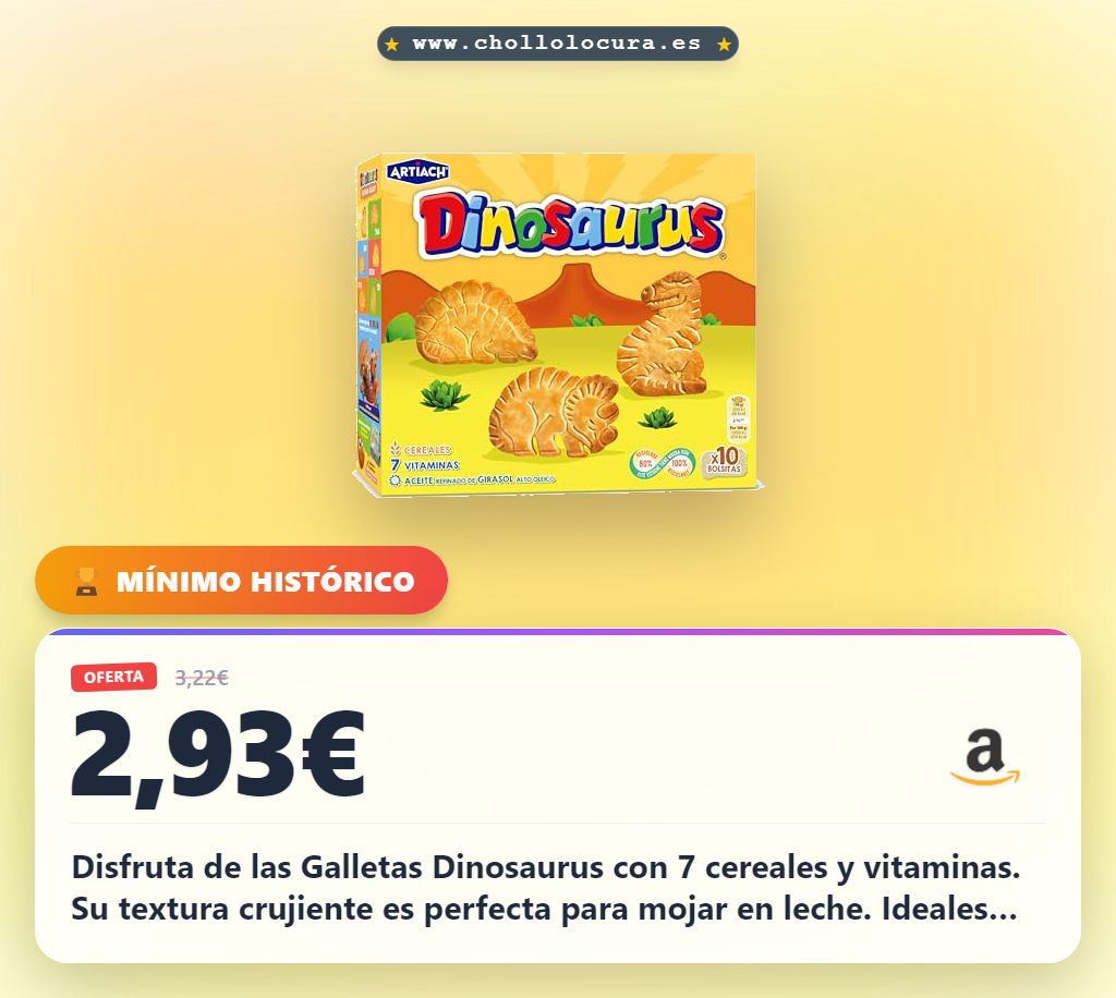 Aprovecha las Galletas Dinosaurus con 7 cereales y vitaminas en oferta histórica al mejor precio
