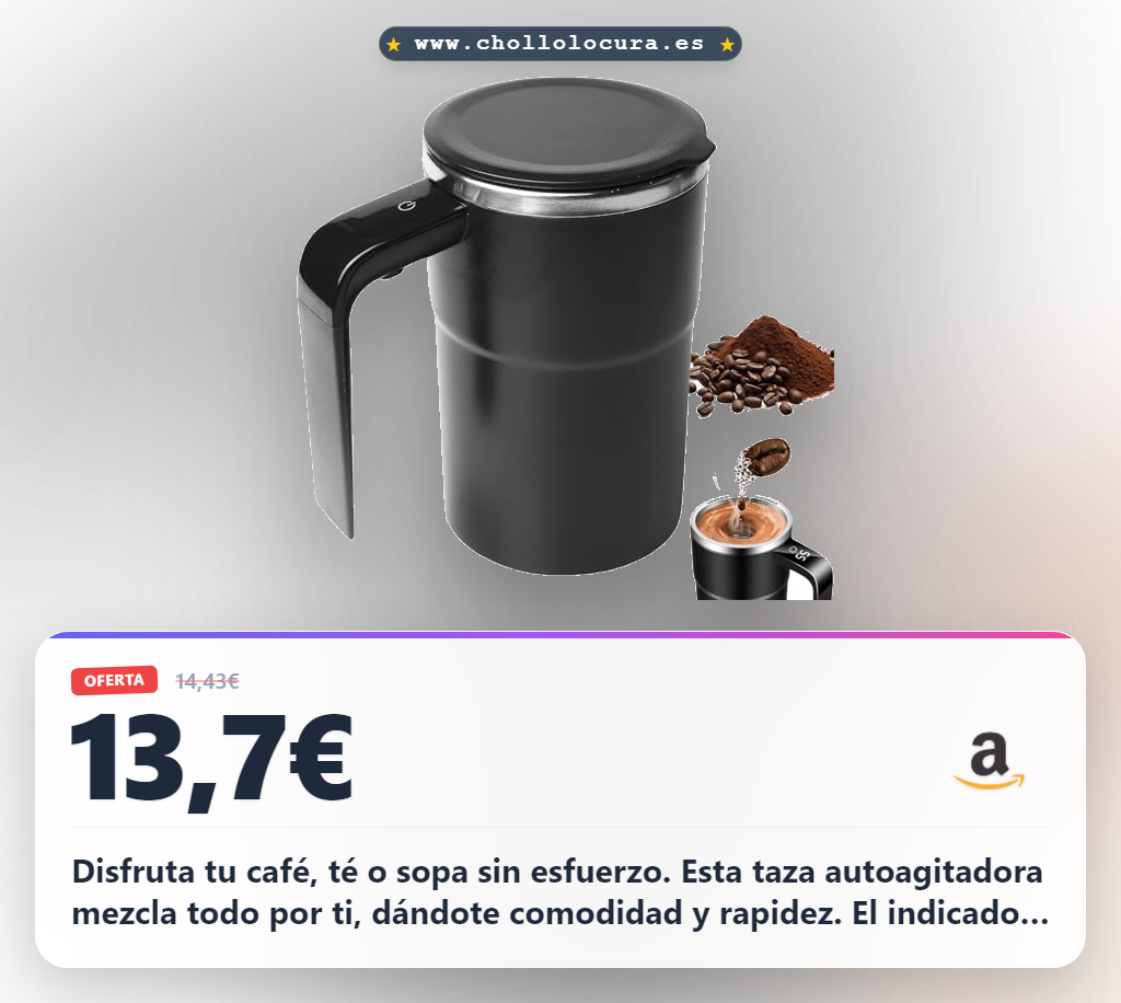 Consigue la taza autoagitadora magnética de 380 ml con indicador de temperatura y mezcla automática.