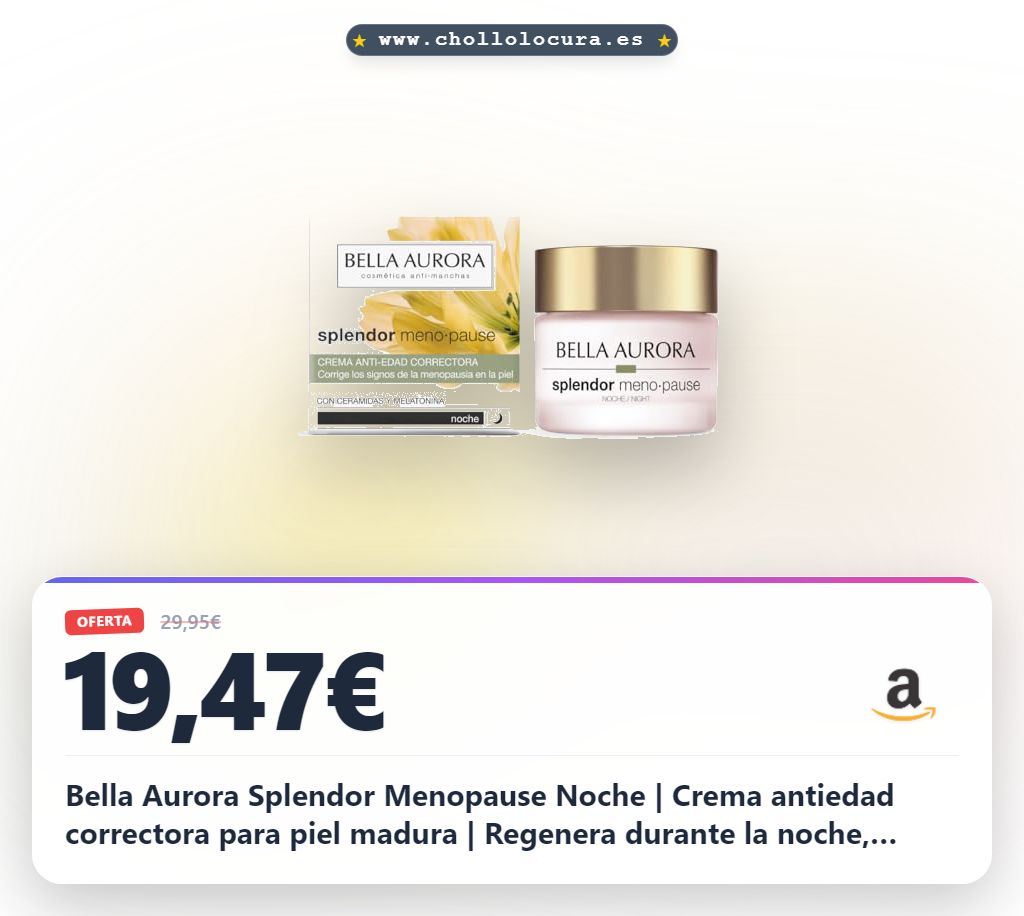 Aprovecha Bella Aurora Splendor Menopausia: crema antiedad nocturna para piel madura con ceramidas y melatonina al mejor precio.