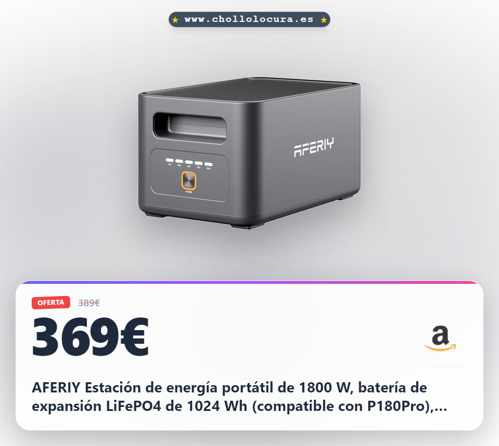AFERIY Estación de energía portátil de 1800 W, batería de expansión LiFePO4 de 1024 Wh (compatible con P180Pro), carga rápida de 1 hora, onda sinusoidal pura de 230 V, <10 ms UPS, para campamento