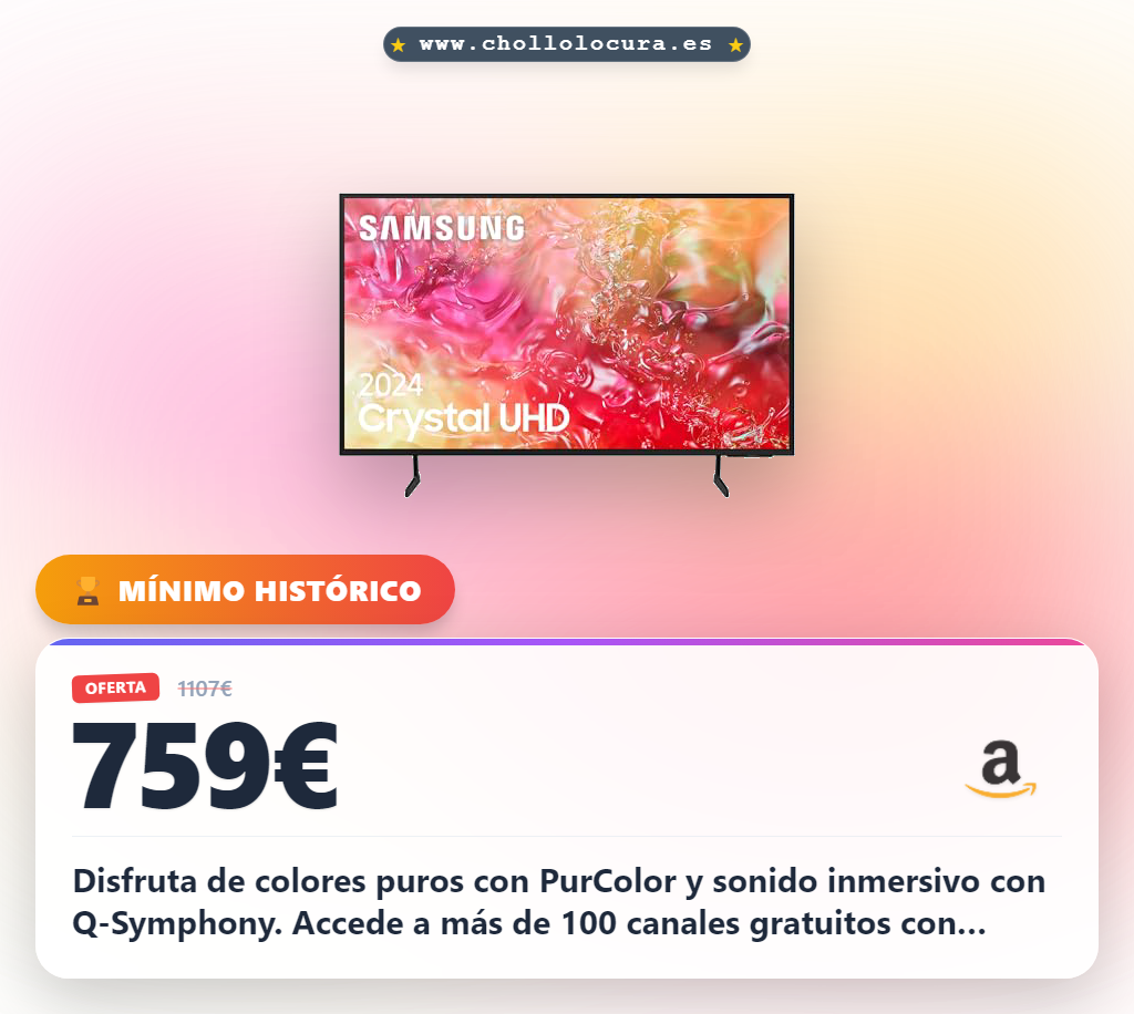 Aprovecha el Smart TV Samsung 4K Crystal UHD con PurColor y Q-Symphony al mejor precio de oferta