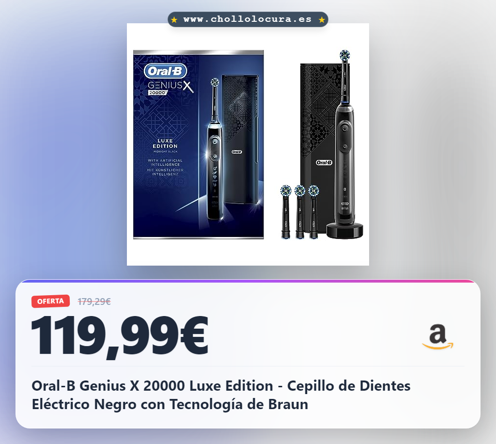 Oral-B Genius X 20000 Luxe Edition - Cepillo de Dientes Eléctrico Negro con Tecnología de Braun
