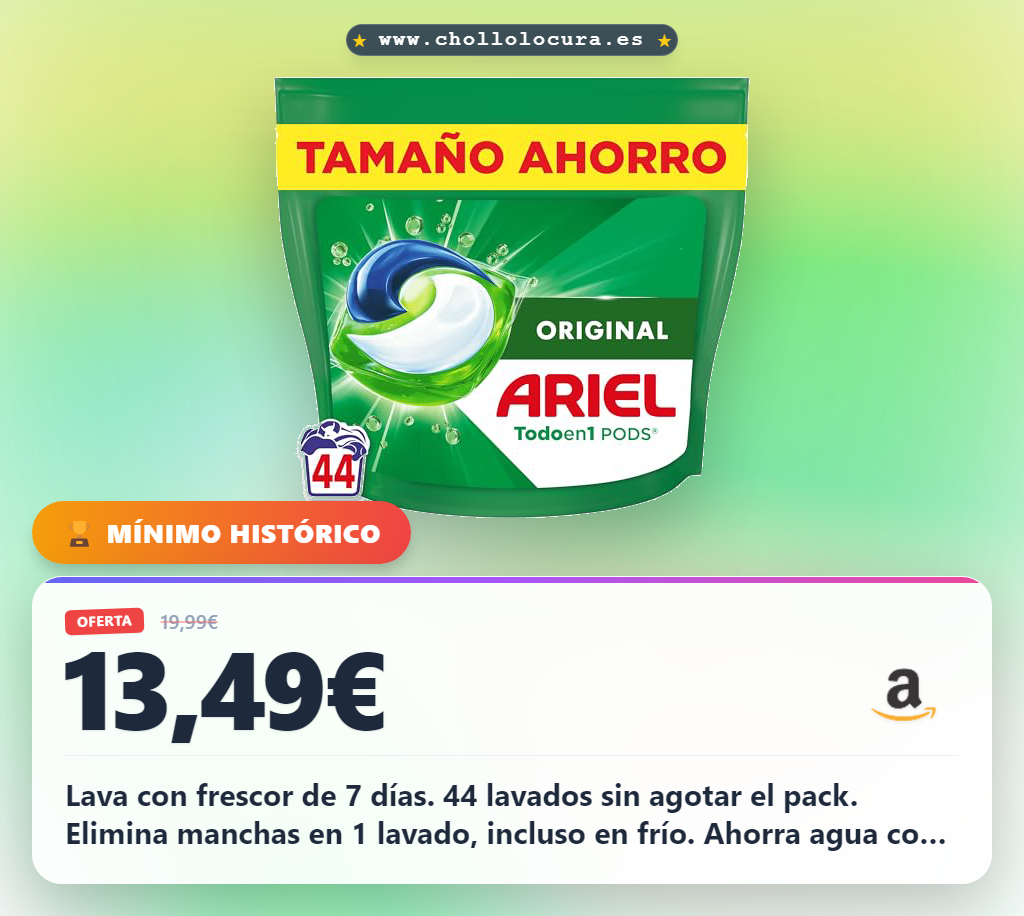 Ariel PODs Platinum, Detergente Líquido En Cápsulas Original Cápsulas, 44 Lavados, el embalaje puede variar