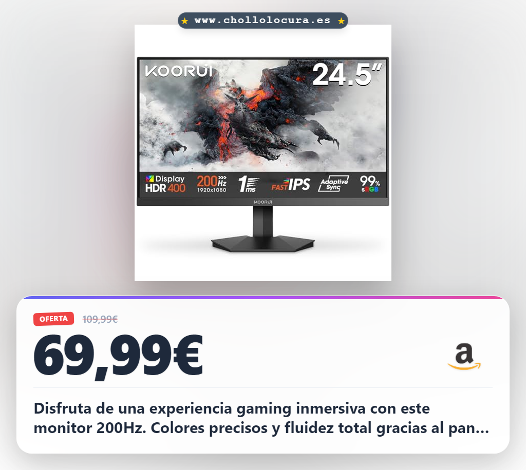 Consigue monitor gaming 24.5 pulgadas 200Hz IPS con HDR400 y Eye Care al mejor precio