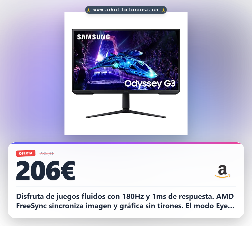 Consigue el monitor gaming Samsung Odyssey G3 32 pulgadas 180Hz con FreeSync y modo Eye Saver al mejor precio