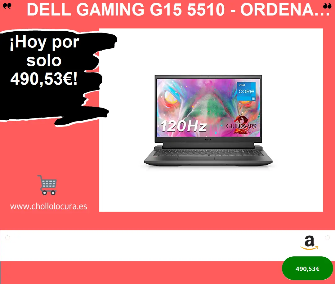 Dell Gaming G15 5510 - Ordenador Portátil Gaming de 15,6'' Full HD 120Hz (Intel Core i5-10500H, NVIDIA GeForce RTX 3050Ti, 8GB RAM, 512GB SSD, Ubuntu Linux), Gris Oscuro - Teclado QWERTY Español