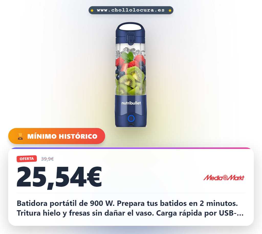 Consigue la Batidora Portátil NutriBullet 900W Azul: tritura hielo y prepara tus batidos en oferta