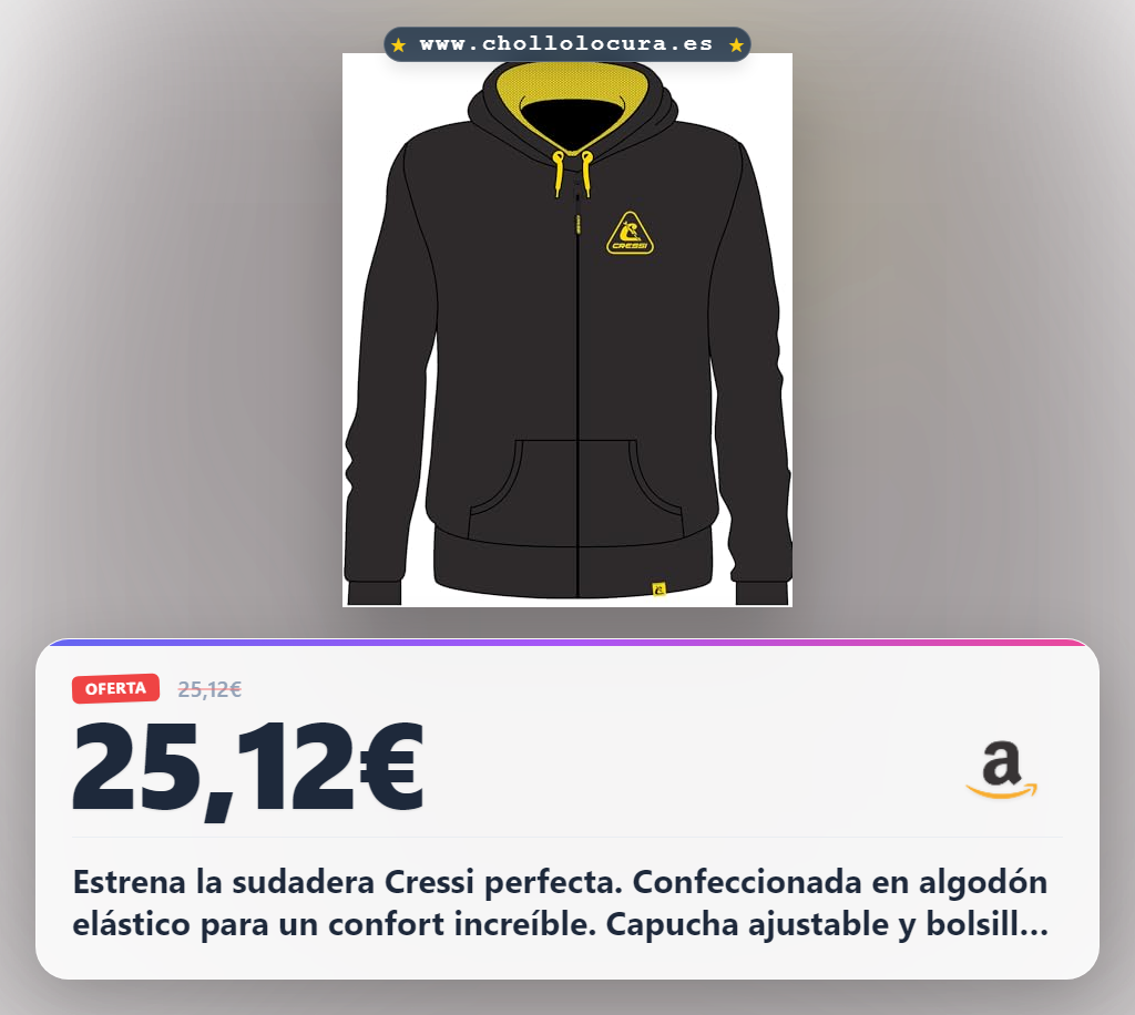 Aprovecha esta Sudadera Deportiva Cressi Unisex negra y amarilla 3XL con logo bordado y ajuste perfecto