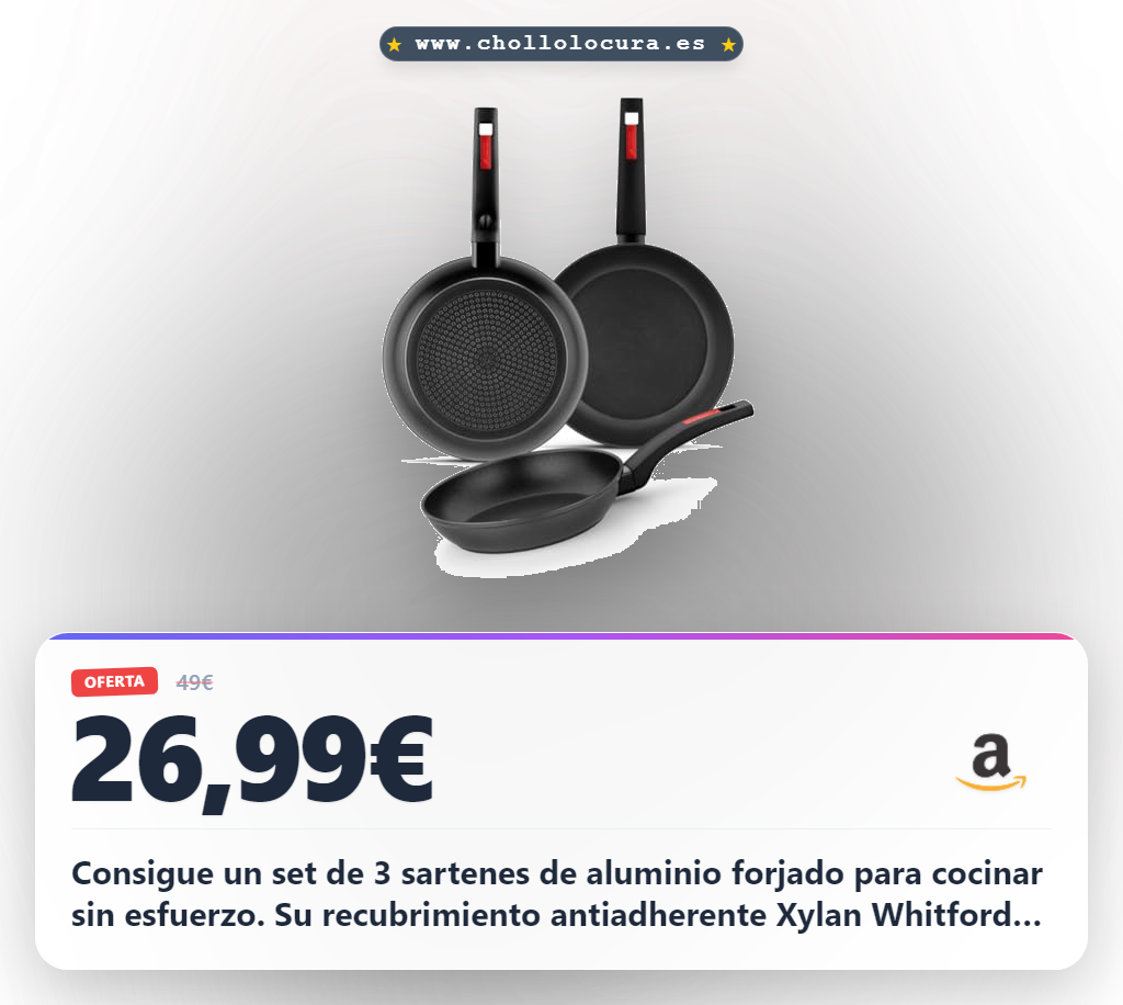 Aprovecha el set de 3 sartenes MONIX Sunset antiadherentes de aluminio forjado al mejor precio en oferta