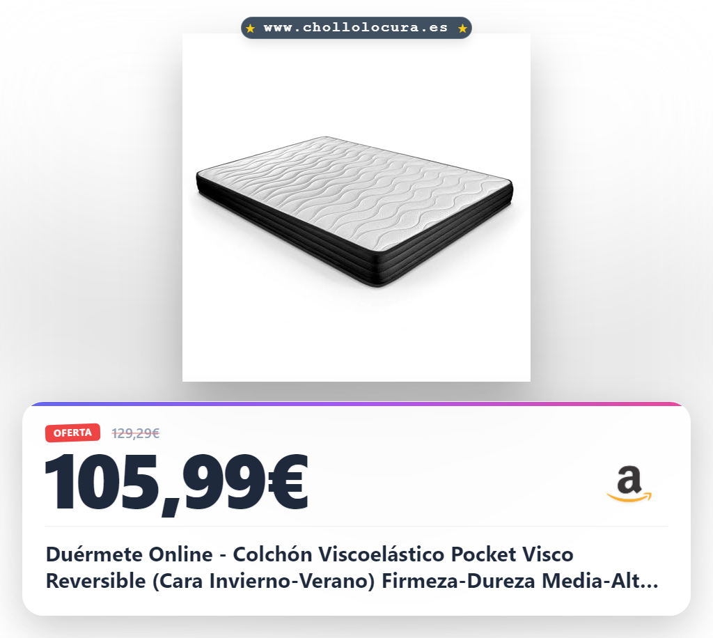 Duérmete Online - Colchón Viscoelástico Pocket Visco Reversible (Cara Invierno-Verano) Firmeza-Dureza Media-Alta, Grosor 13cm, Antiácaros, Antibacerias e Hipoalergénico, 105x200