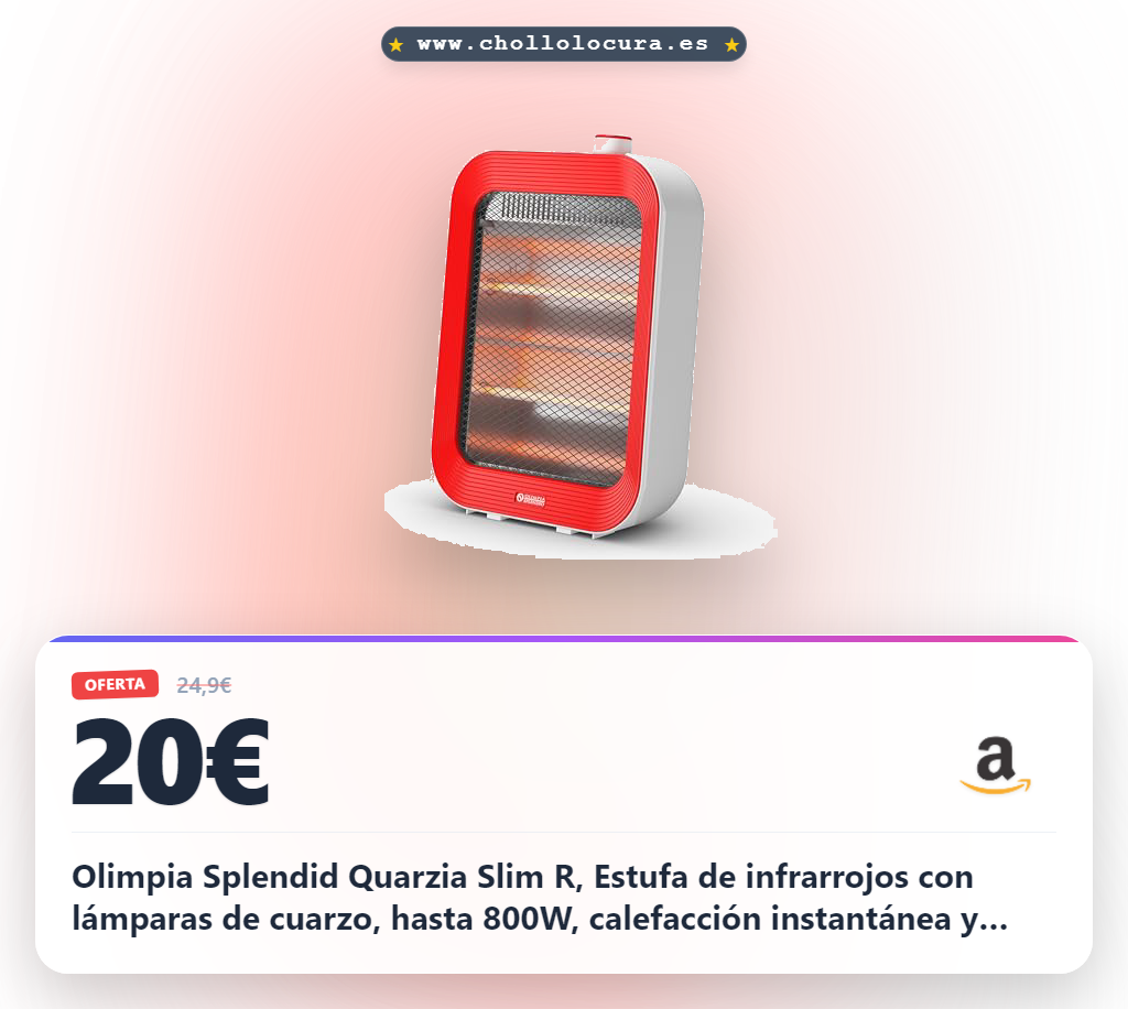 Obtén la estufa de infrarrojos Quarzia Slim R con calefacción instantánea y diseño slim a precio de chollo hasta 800W en oferta histórica