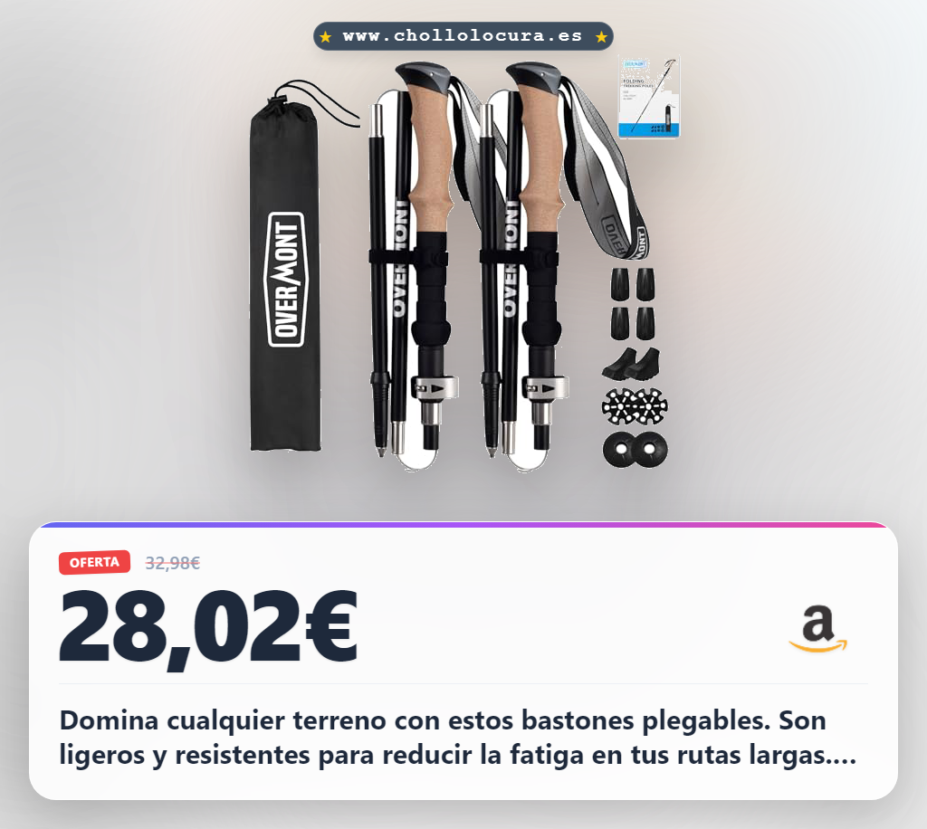 Consigue los bastones de senderismo Overmont plegables en aluminio con bloqueo metálico