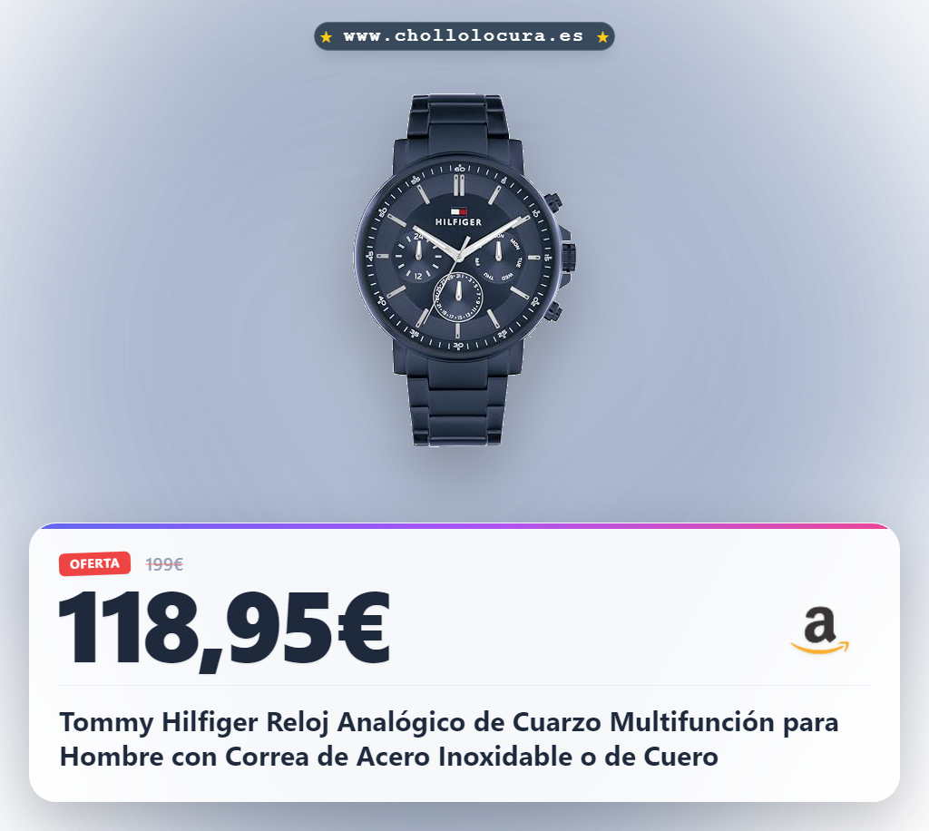 Tommy Hilfiger Reloj Analógico de Cuarzo Multifunción para Hombre con Correa de Acero Inoxidable o de Cuero