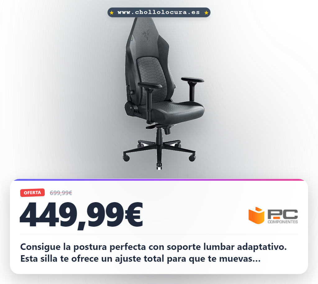 Consigue la silla gaming Razer Iskur V2 con soporte lumbar adaptativo y cuero EPU en oferta histórica